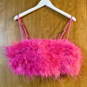 Boohoo Hot Pink Feather Crop Top – Size 14
